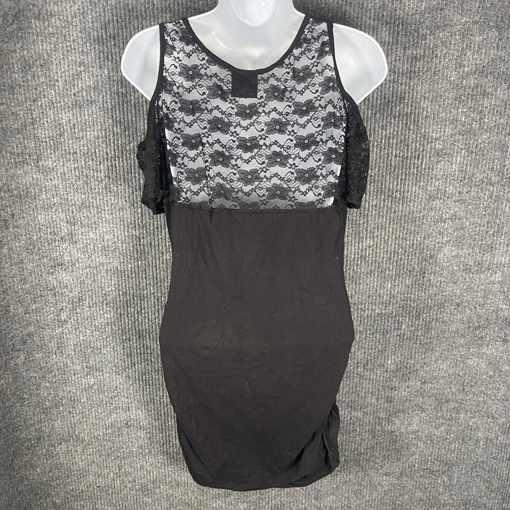 Y2K Folter Black Lace Cold Shoulder Tunic Dress M Goth Emo Punk Edgy USA Stretch - Picture 5 of 9